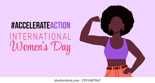 A woman with a strong arm is shown on a pink background with the words "accelerate action" written below her