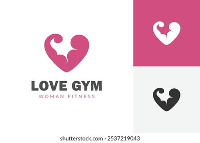 Mulher Músculos de mão forte ícone de logotipo muscular design com símbolo de amor para saúde medicina fitness para dieta logotipo