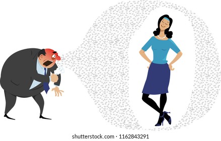 Woman With Strong Immune System Or Who Received Vaccination Is Protected From Germs, Spreading By A Sick Person, EPS 8 Vector Illustration