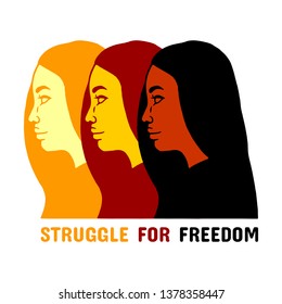 Woman. Strong Woman. Struggle for Freedom. Feminism. LGBT. Woman Silhouette on white background isolated. Stock Vector Illustration.