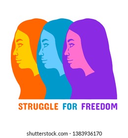 Woman. Strong Woman. Struggle for Freedom. Feminism. LGBT. Woman Silhouette on white background isolated. Stock Vector Illustration.