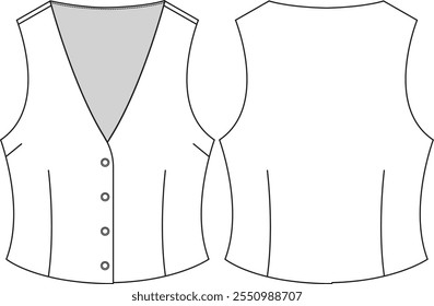 Woman structured vest lined top with v neckline, sleeveless, front button closure