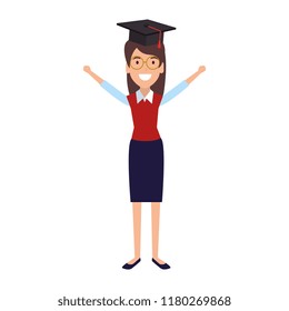 woman student celebrating with hat graduation