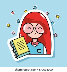 woman student with glasses and notebook to learn