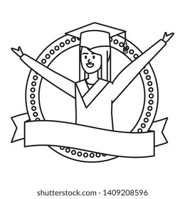 woman student graduated celebrating in emblem with ribbon