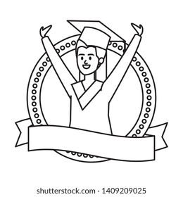 woman student graduated celebrating in emblem with ribbon