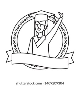 woman student graduated celebrating in emblem with ribbon