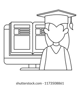 woman student graduated with computer and book