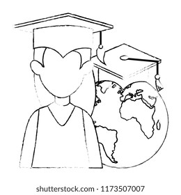 woman student graduated with world planet