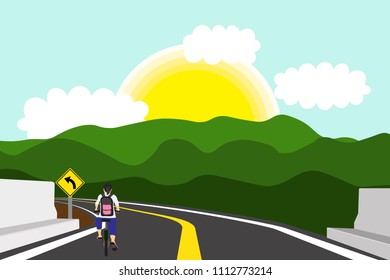 woman student riding a bicycle go to school