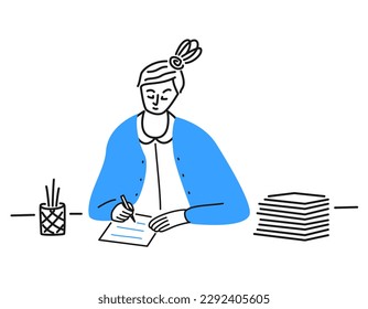 Woman or student writing flat vector illustration