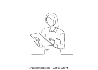 A woman studies her business. Dia de la mujer emprendedora one-line drawing