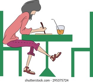 Woman to study in a cafe