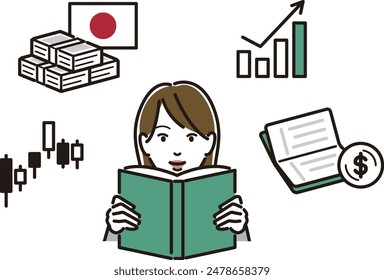 A woman studying about investment