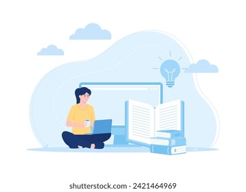 woman studying in front of laptop trending concept flat illustration