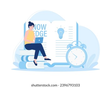 woman studying with laptop. Online education and learning trending concept flat illustration
