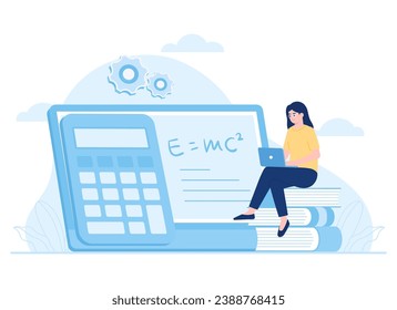 woman studying mathematics via the internet trending concept flat illustration