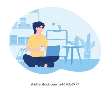 woman studying on laptop trending concept flat illustration
