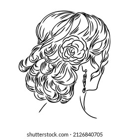 Woman with stylish classic bun with perfect eyebrow shaped and full. Illustration of business hairstyle with natural long hair.