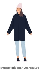 Woman in stylish clothes. Fashionable girl demonstrates street clothes, vector illustration on a white background