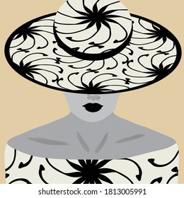 A woman in a stylish hat and dress