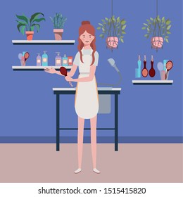 woman stylist working in salon workplace scene