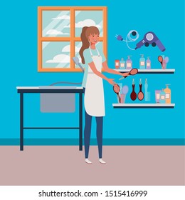 woman stylist working in salon workplace scene