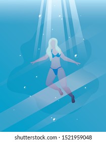 woman submerged in water - summer time vacations design vector illustration
