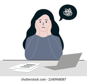 Woman Suffer From Bankruptcy Financial Problem. Depressed Student Worried About Exam. Overspending, Credits, Poverty, Money Management, Bad Habit Concept. Flat Cartoon Vector Illustration.