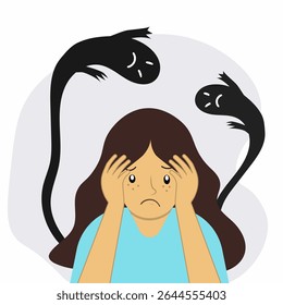Woman suffering from anxiety, overwhelmed by inner demons. 