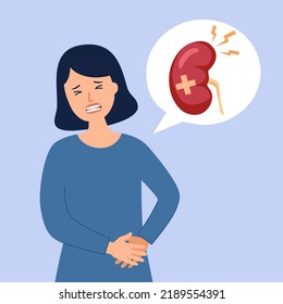 Woman Suffering From Chronic Kidney Disease In Flat Design.