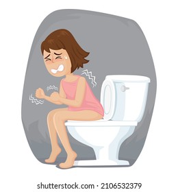 A Woman Suffering From Constipation, Illustration Vector Cartoon