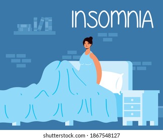 woman suffering from insomnia character vector illustration design