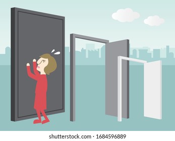 Woman suffering from obstacles. Concept of difficulty