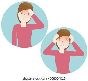 Woman suffering a painful headache 