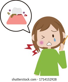 Woman suffering from severe periodontal disease brushing teeth	