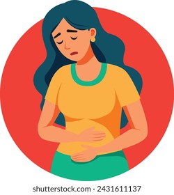 woman suffering from stomach ache. isolated background