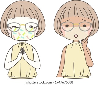 A woman suffering from a stylish mask and sunburn