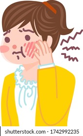 Woman suffering from swollen cheeks.