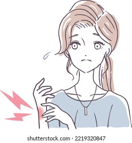 A woman suffering from tendonitis A woman whose arm is swollen due to inflammation A person whose hand hurts Illustration material