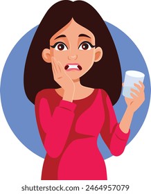 
Woman Suffering a Toothache Drinking Cold Beverage Vector Cartoon. Unhappy patient suffering from teeth sensitive to cold or hot
