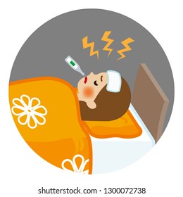 Woman suffers fever of disease - Circular clip art