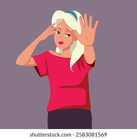 
Woman Suffers a Headache Saying Stop Vector Cartoon Illustration. Upset lady feeling dizzy and nauseous because of illness 