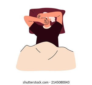 Woman Suffers From Insomnia And Had Difficulty Falling Asleep. Insomnia And Trouble Sleeping Disorder. Flat Vector Illustration Isolated On White Background
