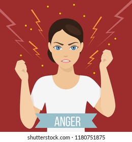 Woman Suffers From Stress And Emotional Problems. Female Feels Anger And Lose Temper. Vector