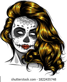 Woman With Sugar Skull Face Paint Vector Illustration