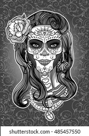 woman with sugar skull makeup, day of the dead