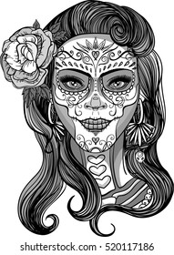Woman With Sugar Skull Makeup, Day Of The Dead