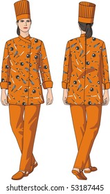The woman in a suit of the cook with pockets
