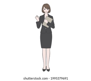 Woman in a suit doing a guts pose